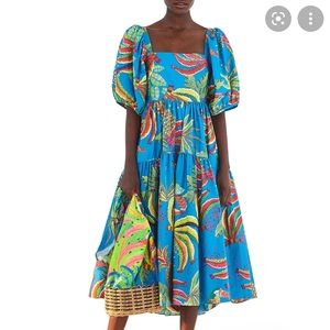 Farm Rio Blue Banana Midi Dress, NWT